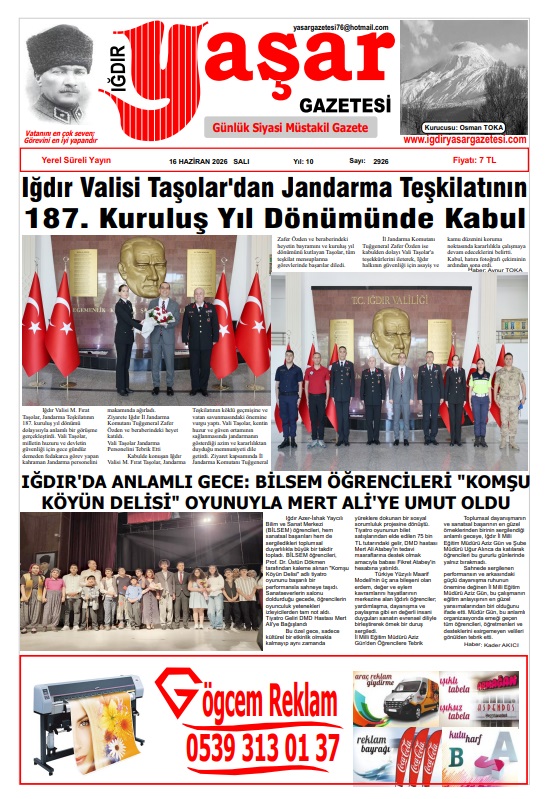 Iğdır Gazeteleri Iğdır Yaşar Gazetesi 16.06.2026