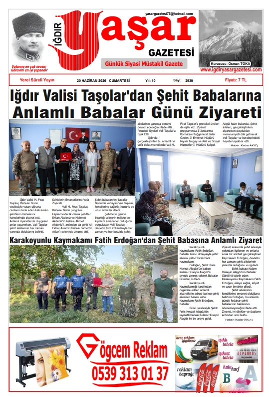 Iğdır Gazeteleri Iğdır Yaşar Gazetesi 20.06.2026