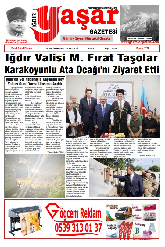 Iğdır Gazeteleri Iğdır Yaşar Gazetesi 29.06.2026