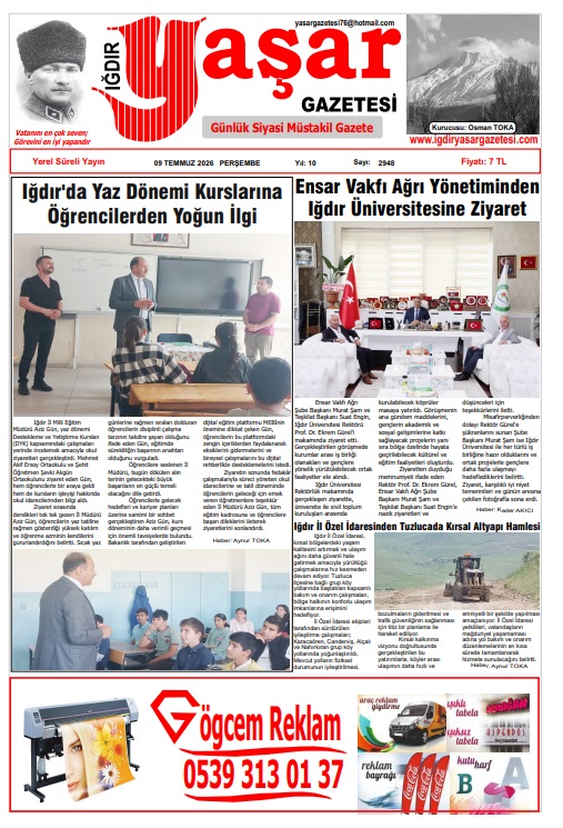 Iğdır Gazeteleri Iğdır Yaşar Gazetesi 09.07.2026