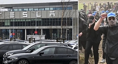 Berlin'de yüzlerce kişi Tesla fabrikasına saldırdı