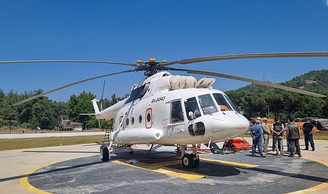 Hava desteği sağlayacak ilk yangın söndürme helikopteri, Marmaris'te göreve başladı