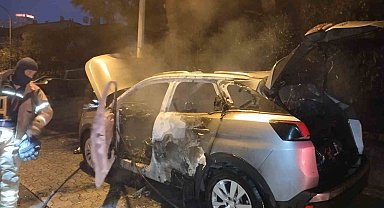 Park halindeki kundaklanan araç, küle döndü