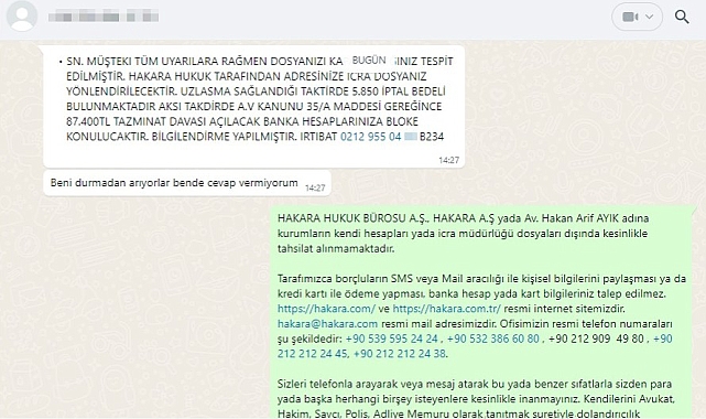 "Büromuzun adı kullanılarak belirli telefon numaraları veriliyor"