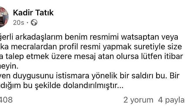 Dolandırıcılar Başkan Tatık'ın fotoğrafıyla sahte hesap açtı