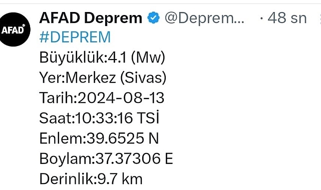 Sivas'ta deprem oldu