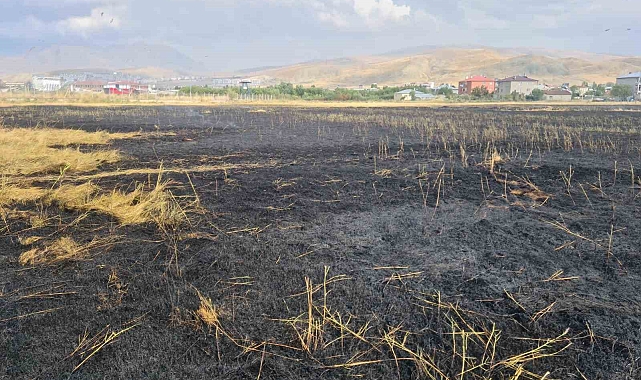 Van'ın Edremit ilçesinde havalimanı yakınlarında anız yangını
