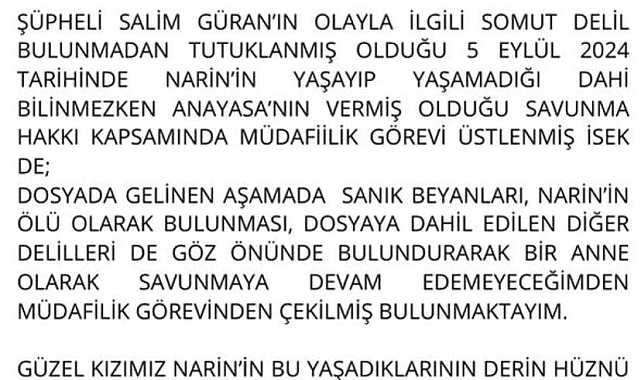 Diyarbakır'da katledilen Narin Güran'ın tutuklu amcasının avukatı davadan çekildi