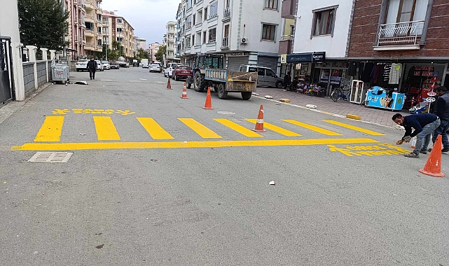Iğdır’da okul önlerindeki yaya geçitleri boyanıyor