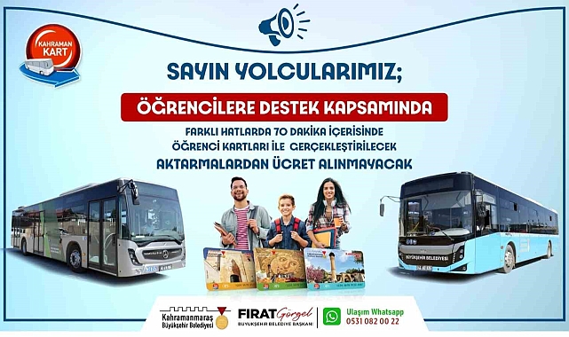 Kahramanmaraş'ta aktarma öğrenciye ücretsiz