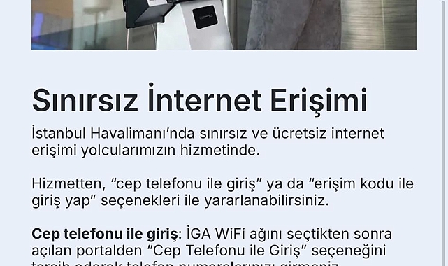 İstanbul Havalimanı'nda yolculara ücretsiz internet erişimi sunmaya başladı