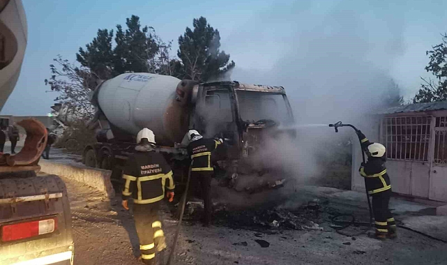 Beton mikseri alev alev yandı