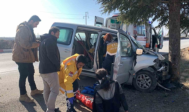 Kontrolden çıkan hafif ticari araç ağaca çarptı: 2 yaralı