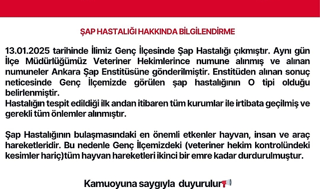 Bingöl'ün Genç İlçesinde Şap Karantinası: 21 Günlük Karantina Uygulanacak