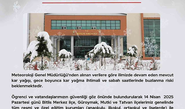 Bitlis'te Yoğun Kar Yağışı Eğitime Ara Verilmesine Neden Oldu