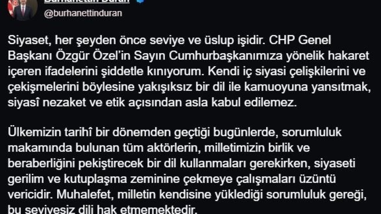 İletişim Başkanı Duran'dan Özgür Özel'e Sert Tepki