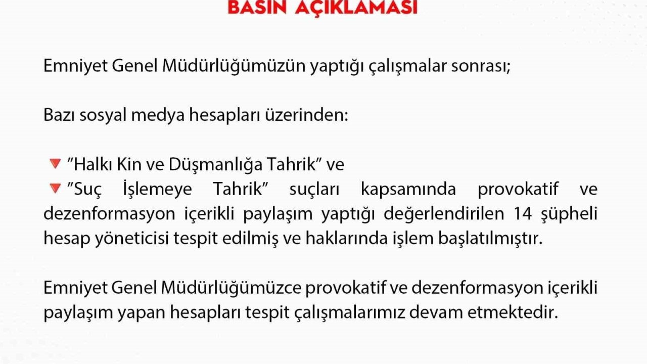 Emniyet, Provokatif Sosyal Medya Hesaplarına Yönelik İşlem Başlattı
