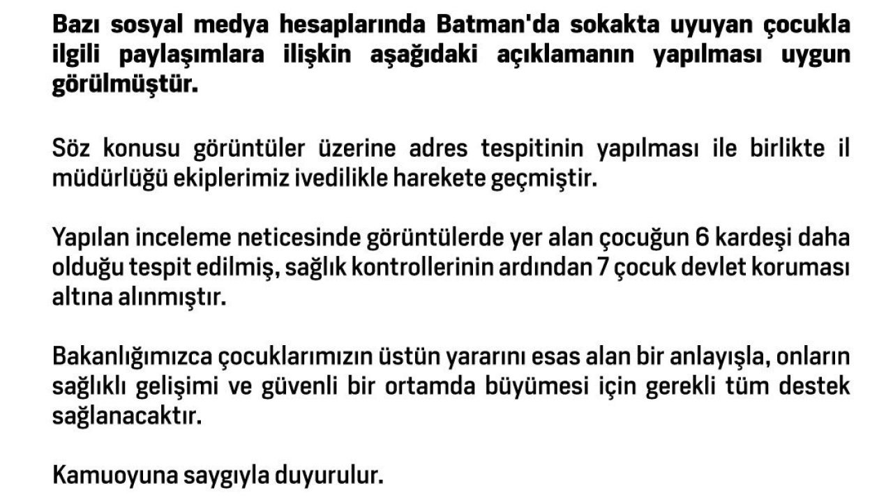 Batman'da Sokakta Uyuyan Çocuk ve 6 Kardeşi Devlet Korumasına Alındı