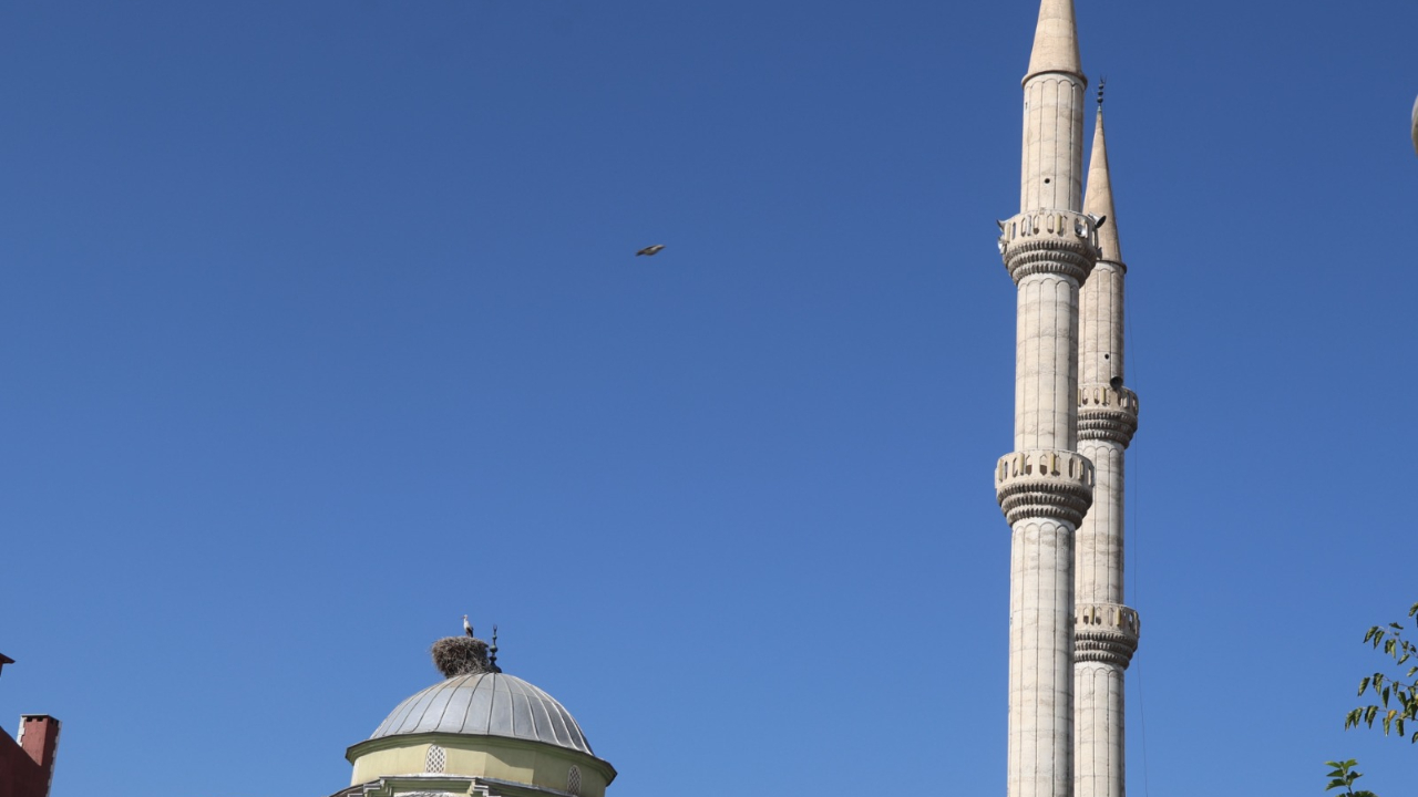 Hacı Hacer Camii'nin Kubbesindeki Leylek Objektiflere Takıldı