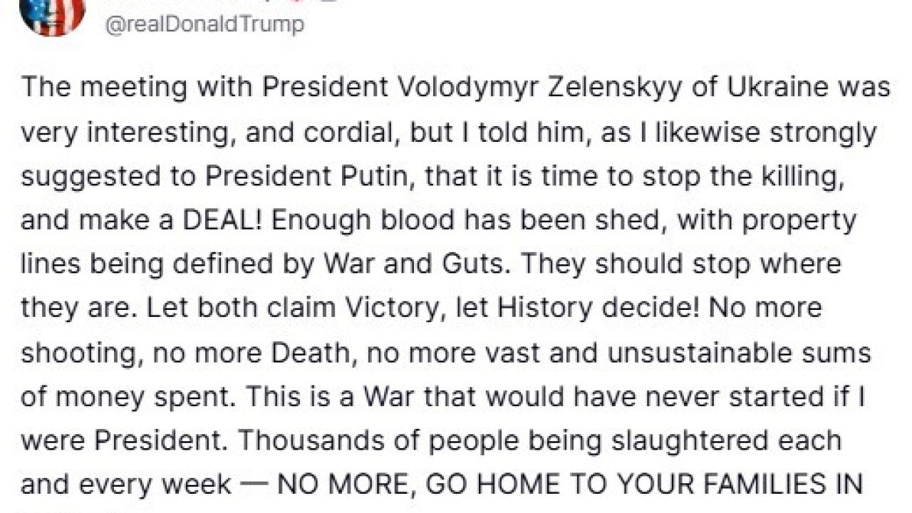 Trump'tan Ukrayna-Rusya Savaşı İçin "Artık Yeter" Çağrısı: "Her İki Taraf da Zafer İlan Etsin"