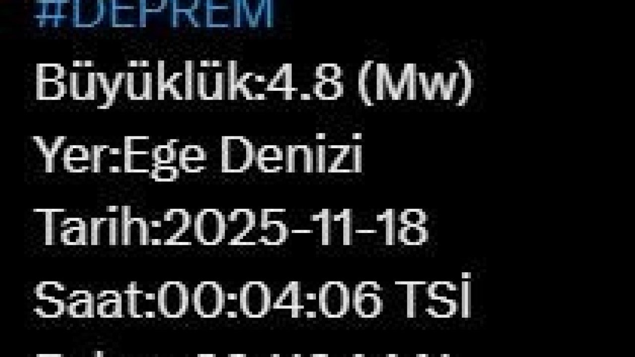 Ege Denizi'nde 4.8 Büyüklüğünde Deprem