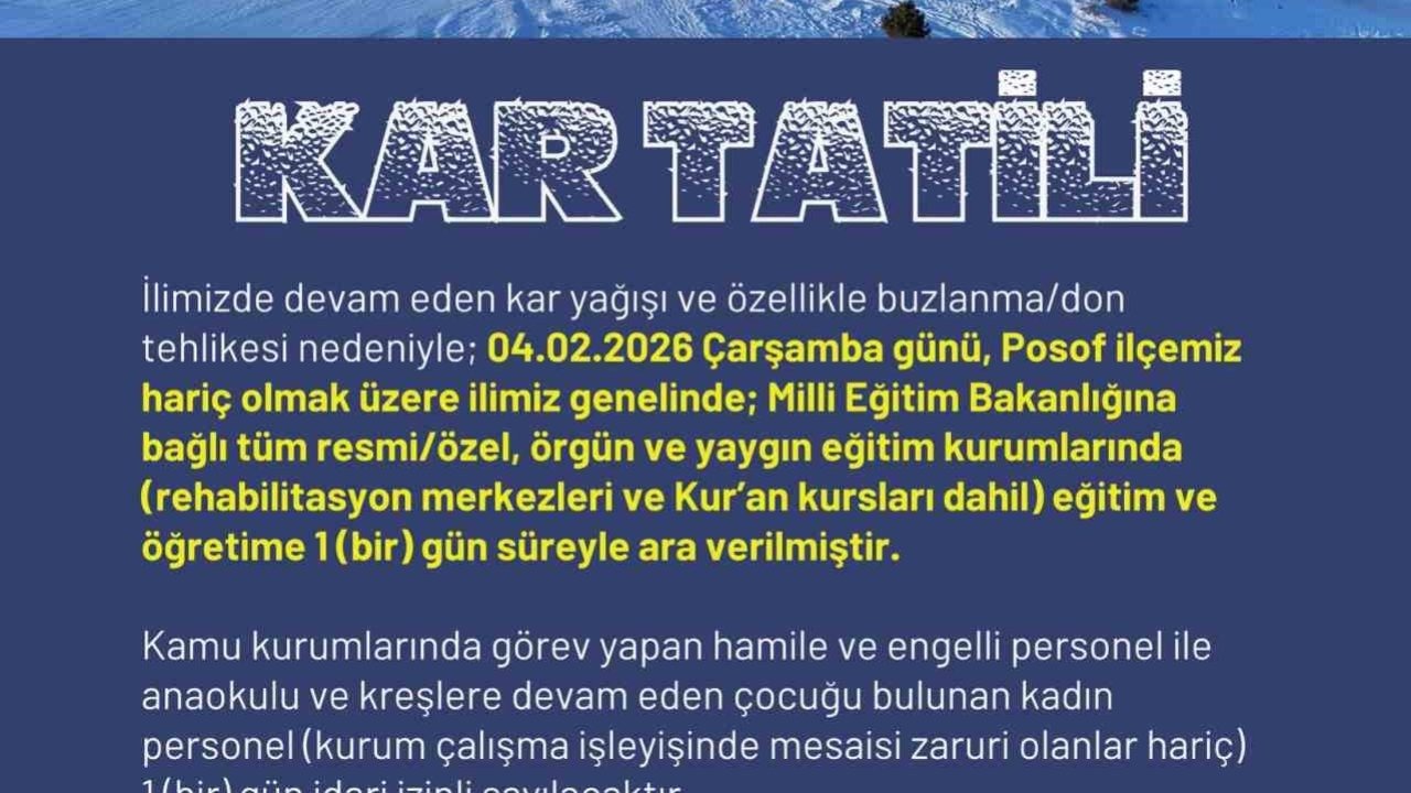 Ardahan’da Kar Tatili: Posof Hariç Okullar Tatil Edildi