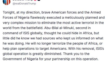 Trump Duyurdu: DEAŞ’ın İki Numaralı İsmi Nijerya’da Öldürüldü